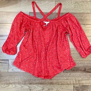 Lucky Brand Strappy  Off the Shoulder Cotton Top